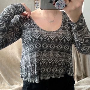 Hollister Aztec Long Sleeve Crop Top